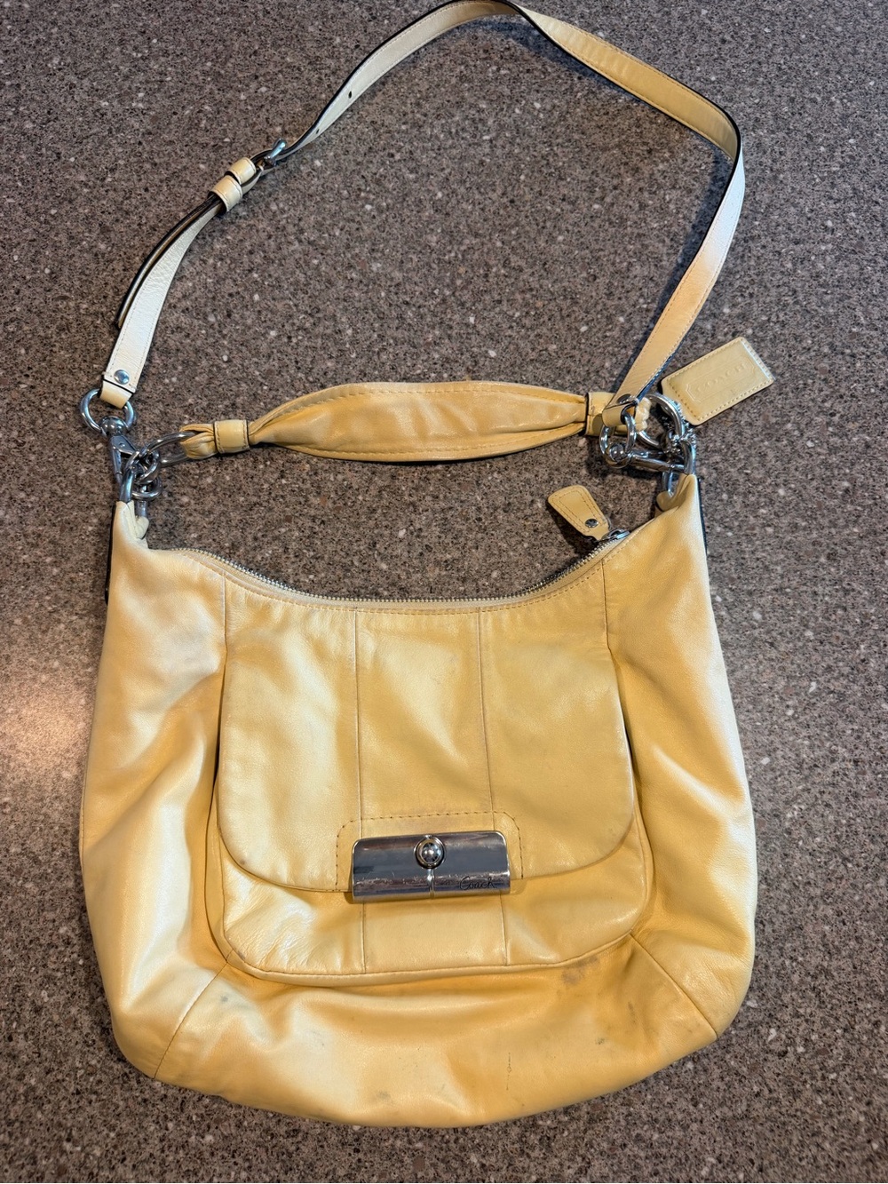Coach Yellow Leather Shoulder Hobo Bag with Silver Hardware